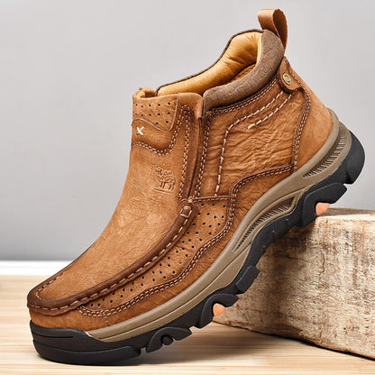 Armored Camel Slip-On Leather Boots